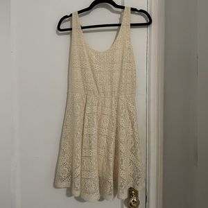 Light cream crochet a line mini dress